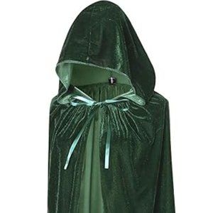 Elegant Unisex Hooded Velvet Cloak: Luxurious Cape for All Occasions -Dark Green
